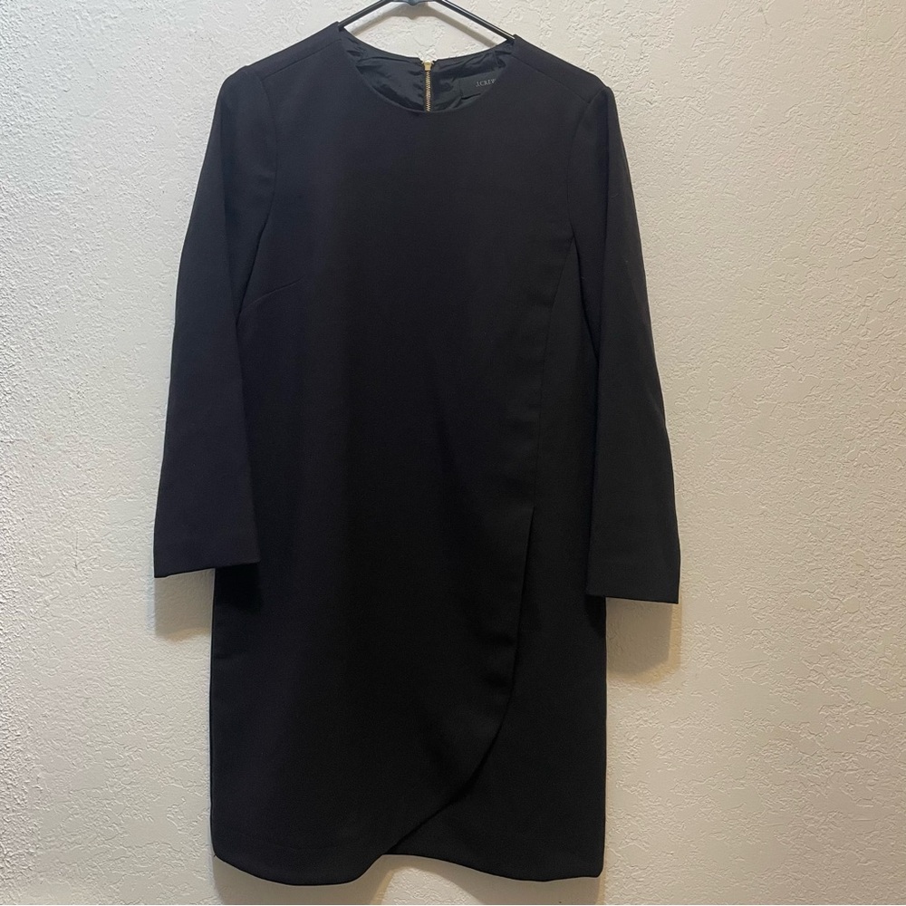 J.CREW 8 Dress Overlapped Long Sleeve Shift Dress Style e5532 Black Back Zipper
